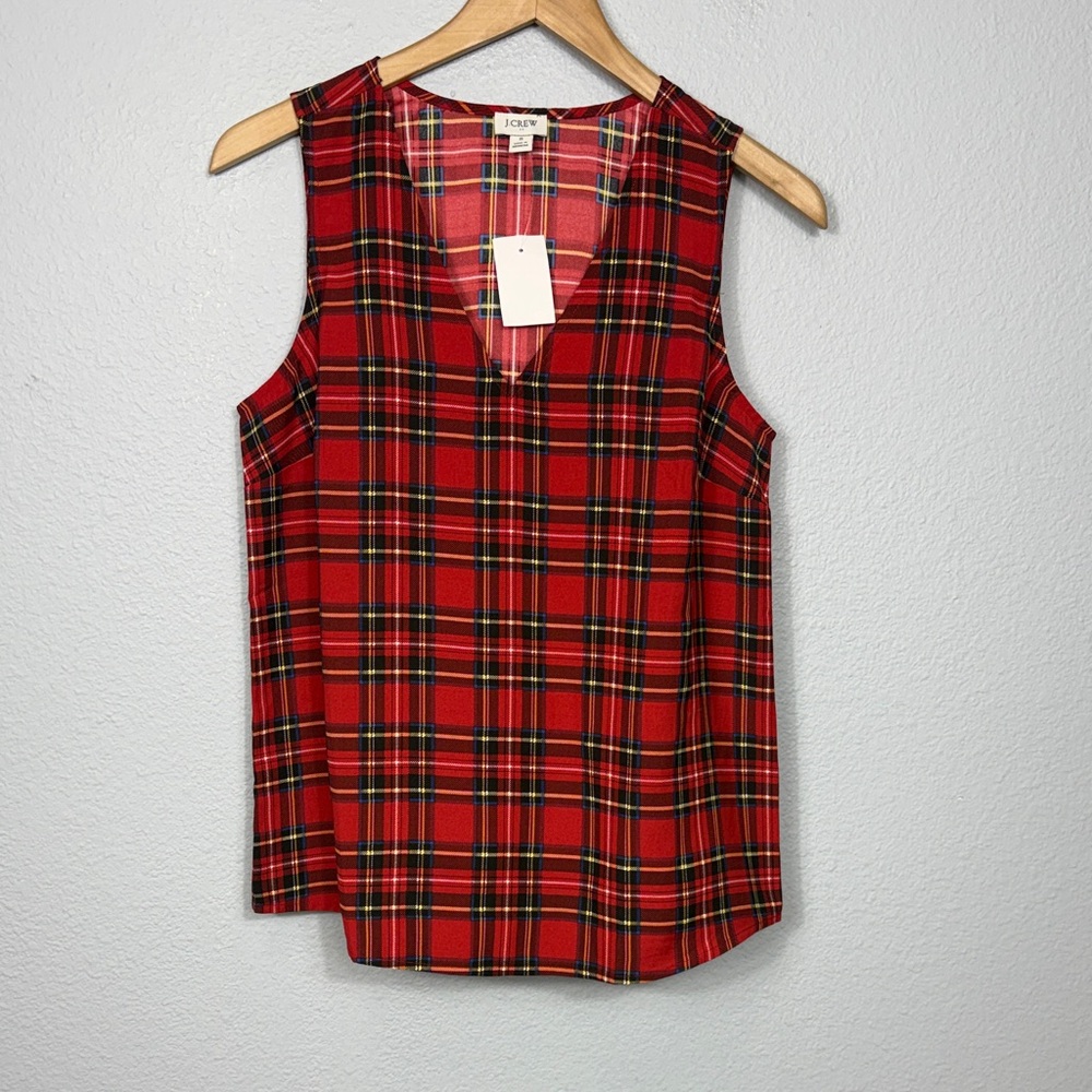 NWT J. Crew Red Plaid V-Neck Sleeveless Camisole